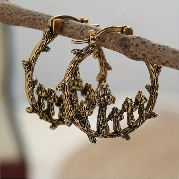 Mushroom Bohemian Copper Colored Hoop Earrings New - Picture 7 of 7